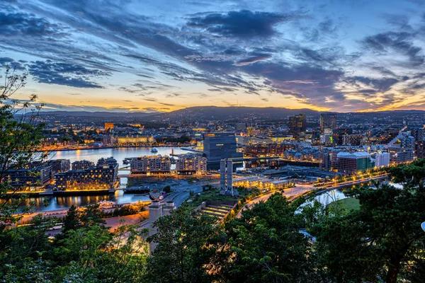Horizon Capitale Norvégienne Oslo Après Magnifique Coucher Soleil — Photo