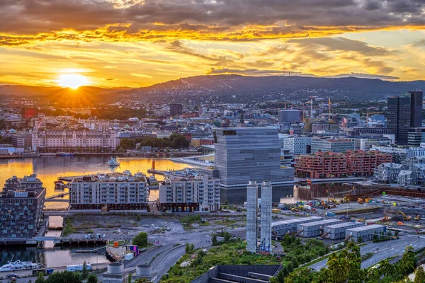 Beau Coucher Soleil Oslo Capitale Nordique — Photo