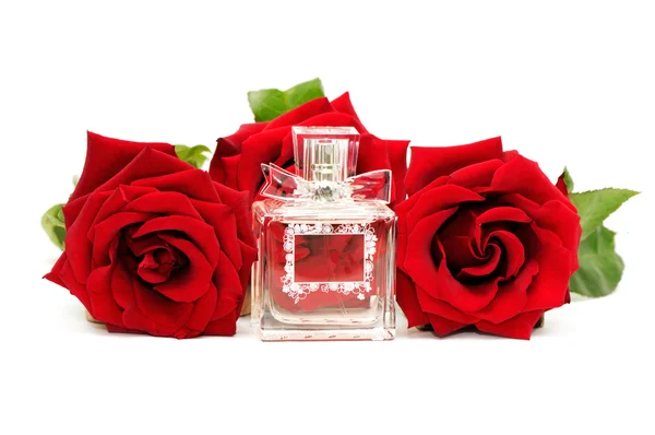 Perfume e rosas — Fotografia de Stock