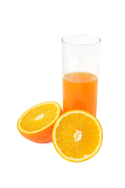 Vidro com suco e laranja — Fotografia de Stock