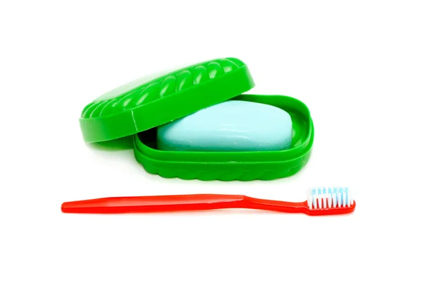 Cepillo de dientes y jabón —  Fotos de Stock