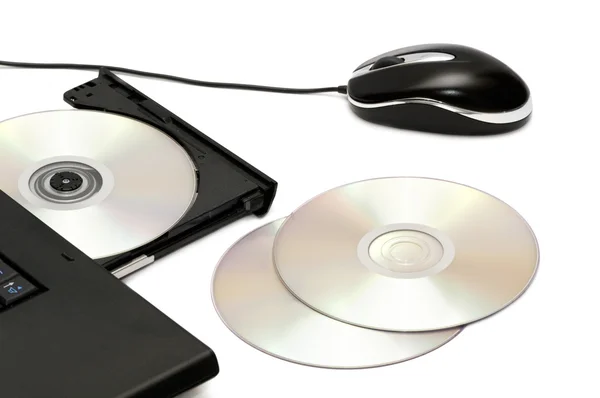 Computer disk drive and mouse — Stock Photo, Image