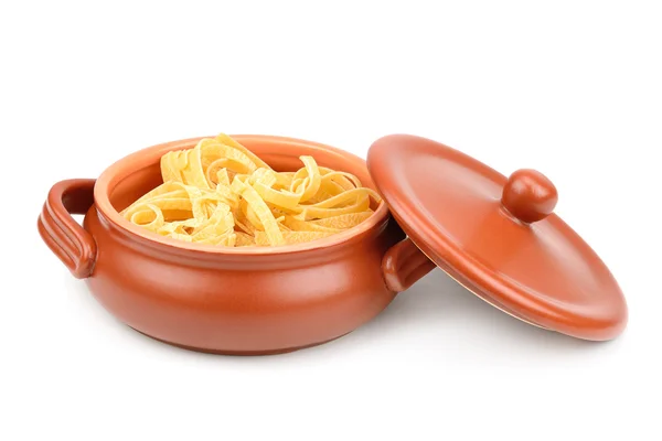 Spaghetti in a clay pot — Stock Photo, Image