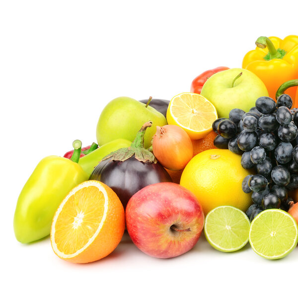 set fruit and vegetables isolated on white