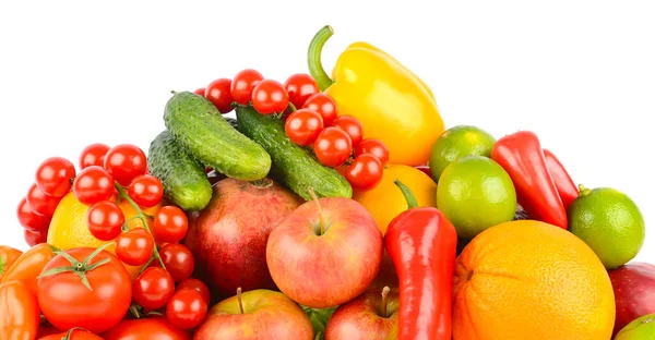 Fehér Alapon Izolált Egészséges Gyümölcsök Zöldségek — Stock Fotó