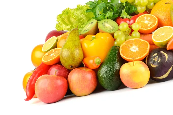 Composición Con Frutas Verduras Sanas Aisladas Sobre Fondo Blanco —  Fotos de Stock