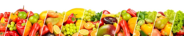 Ampia Raccolta Panoramica Frutta Verdura Bacche Separate Linee Inclinate Isolate — Foto Stock