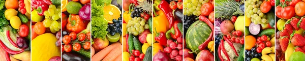 Kolekcja Owoców Warzyw Podzielona Pionowymi Paskami Szklana Skóra — Zdjęcie stockowe