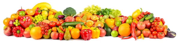 Collage Frutas Verduras Frescas Saludables Aisladas Blanco Espacio Libre Para — Foto de Stock