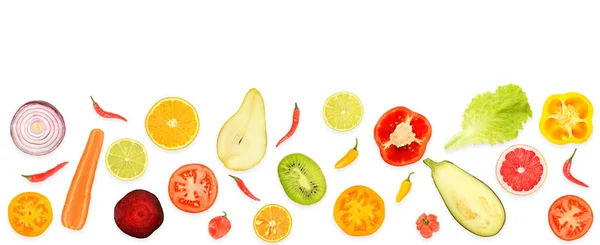 Halves Fresh Vegetables Fruits Isolated White Background Copy Space Text — ストック写真