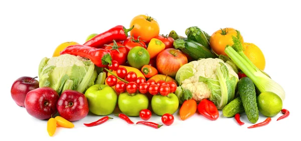 Set Fresh Healthy Vegetables Fruits Isolated White Background — 图库照片