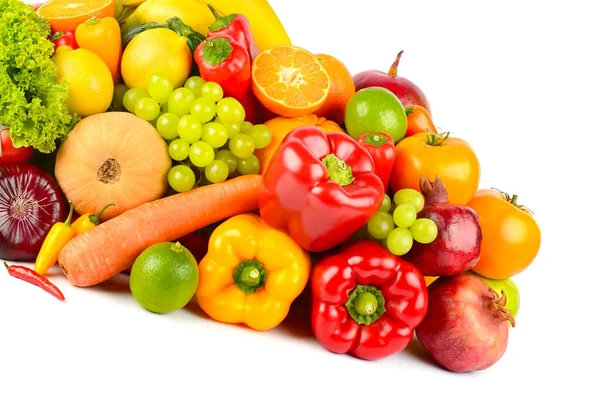 Big Collection Delicious Fruits Vegetables Isolated White Background — 图库照片