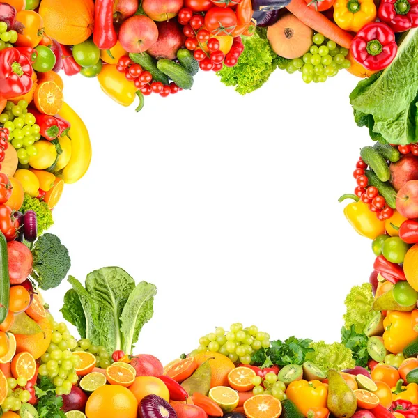Collage Verdure Frutta Forma Cornice Quadrata Isolata Sfondo Bianco — Foto Stock