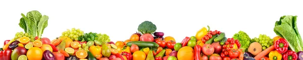 Panoramische Collage Van Verse Groenten Fruit Geïsoleerd Witte Achtergrond — Stockfoto