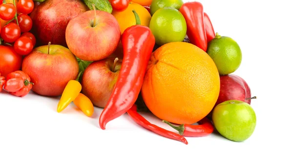 白色背景下隔离的健康水果和蔬菜 — 图库照片