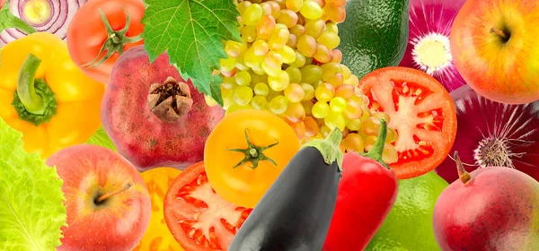 Ευρύ Υπόβαθρο Ώριμα Και Ζουμερά Φρούτα Και Λαχανικά — Φωτογραφία Αρχείου