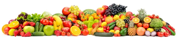 Brede Collage Rijp Verse Groenten Fruit Bessen Geïsoleerd Witte Achtergrond — Stockfoto