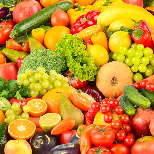 野菜や果物で作られた正方形の背景 食べ物の概念 トップ表示 — ストック写真