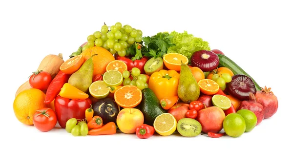 Verzameling Van Veelkleurige Heldere Groenten Fruit Geïsoleerd Witte Achtergrond — Stockfoto