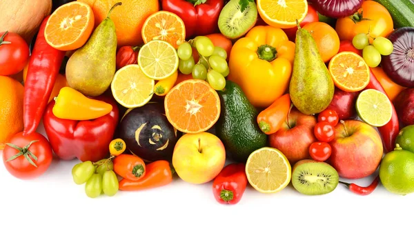 Grande Raccolta Multi Colore Succosa Verdura Frutta Isolata Sfondo Bianco — Foto Stock