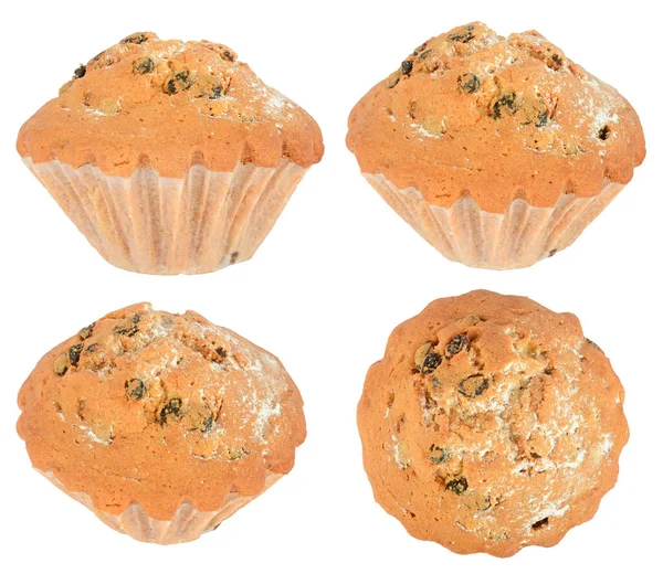 Cupcakes Met Rozijnen Uit Verschillende Hoeken Geïsoleerd Witte Achtergrond — Stockfoto