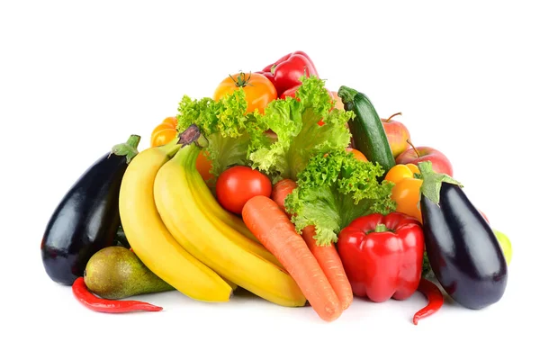 多种颜色的明亮水果和蔬菜 背景为白色 — 图库照片