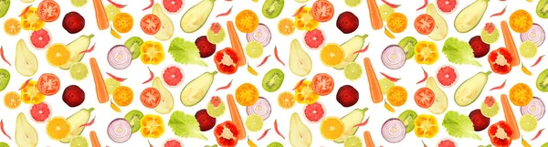 Seamless Pattern Fresh Fruits Vegetables Isolated White Background — Stock Photo, Image