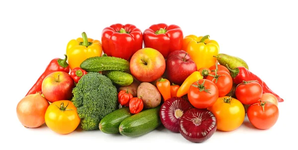 Composition Ripe Fresh Vegetables Fruits Isolated White Background — Stock Photo, Image