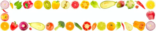 Moldura Legumes Deliciosos Frescos Frutas Isoladas Fundo Branco — Fotografia de Stock