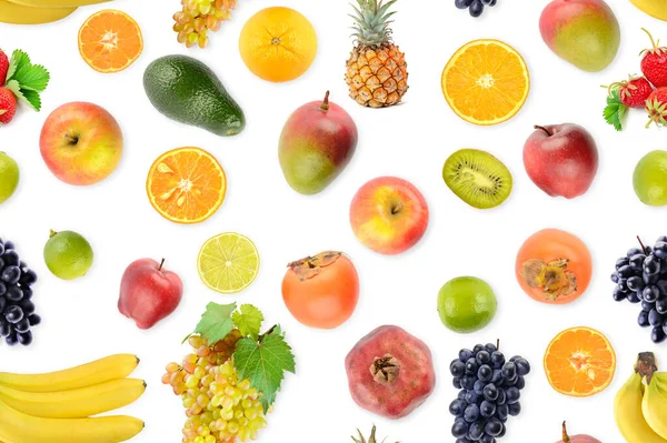 Bezešvé Vzor Čerstvé Zeleniny Ovoce Užitečné Pro Zdraví Izolované Bílém — Stock fotografie
