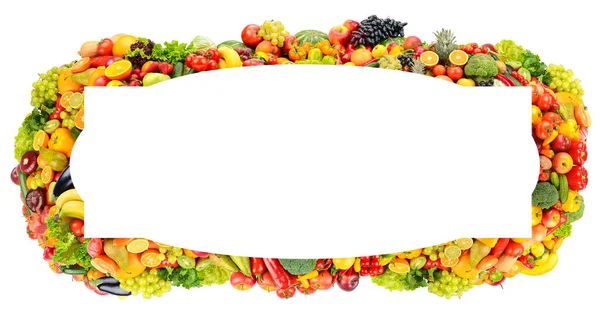 Cadre Rectangulaire Large Fruits Légumes Baies Brillants Isolés Sur Fond — Photo
