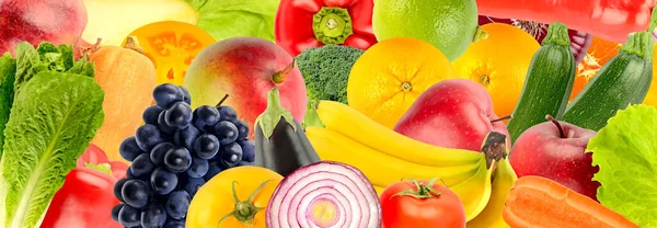 Szerokie Tło Dojrzałe Soczyste Owoce Warzywa — Zdjęcie stockowe