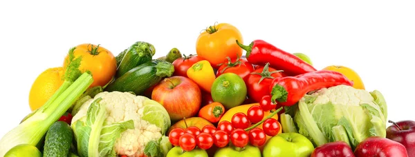 Σύνολο Υγιή Λαχανικά Και Φρούτα Που Απομονώνονται Λευκό Φόντο — Φωτογραφία Αρχείου