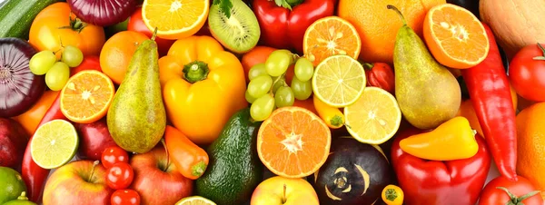 Big Collection Multi Colored Juicy Vegetables Fruits Top View — 图库照片