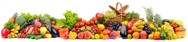 Velká Sbírka Světlé Čerstvé Zeleniny Ovoce Izolované Bílém Pozadí — Stock fotografie