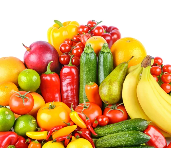 Mettre Les Fruits Légumes Mûrs Lumineux Isolés Sur Fond Blanc — Photo