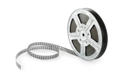 Beyaz arka planda izole edilmiş eski bir film şeridi. Yan görünüm
