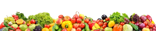 Large Panorama Fruits Légumes Frais Multicolores Isolés Sur Fond Blanc — Photo