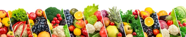 Grande Coleção Panorâmica Frutas Legumes Bagas Separadas Por Linhas Inclinadas — Fotografia de Stock