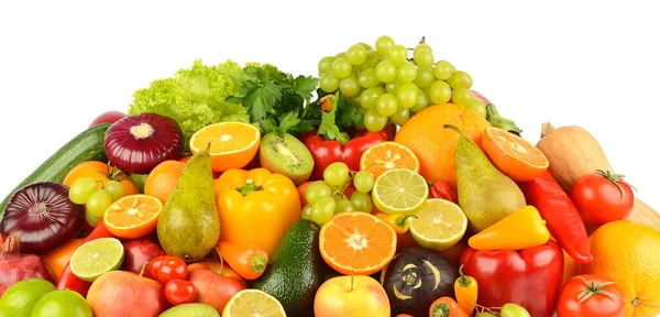 收集从白色背景分离出来的多色水果和蔬菜 — 图库照片