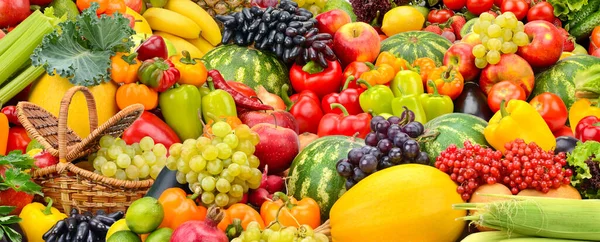 Große Obst Bunten Hintergrund Von Frischem Gemüse Und Obst — Stockfoto