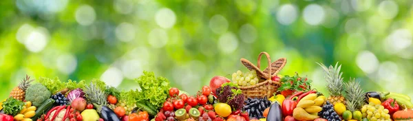 Colección Panorámica Frutas Verduras Frescas Sobre Fondo Verde Borroso — Foto de Stock