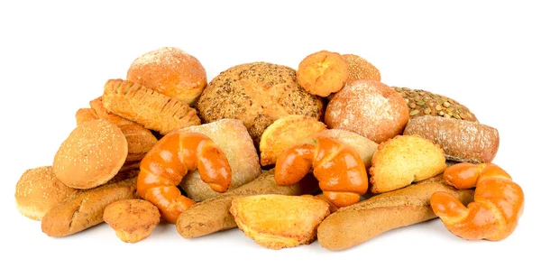Stel Brood Producten Geïsoleerd Witte Achtergrond — Stockfoto