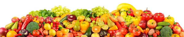 Wide Panoramic Set Ripe Juicy Fruits Berries Vegetables Isolated White — Stockfoto