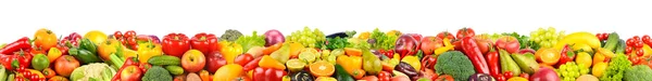 Sehr Breites Panorama Foto Gemüse Und Obst Isoliert Auf Weißem — Stockfoto