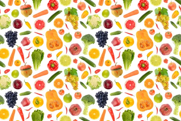 Seamless Abstract Pattern Large Collection Fresh Vegetables Fruits Isolated White — ストック写真