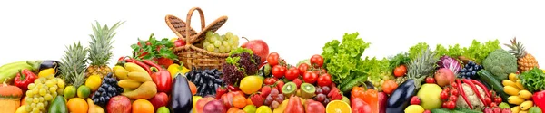 Stor Samling Ljusa Grönsaker Och Frukter Isolerad Vit Bakgrund — Stockfoto