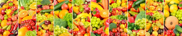 Μεγάλο Ευρύ Φόντο Λαχανικών Και Φρούτων Που Χωρίζονται Κάθετες Γραμμές — Φωτογραφία Αρχείου