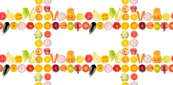 Patrón Sin Costura Gran Tamaño Verduras Frescas Frutas Aisladas Sobre —  Fotos de Stock