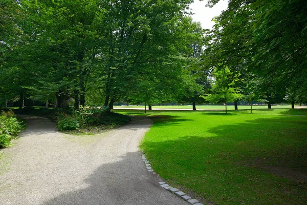 Chemin Gravier Pour Sport Marche Dans Magnifique Parc Public Été — Photo